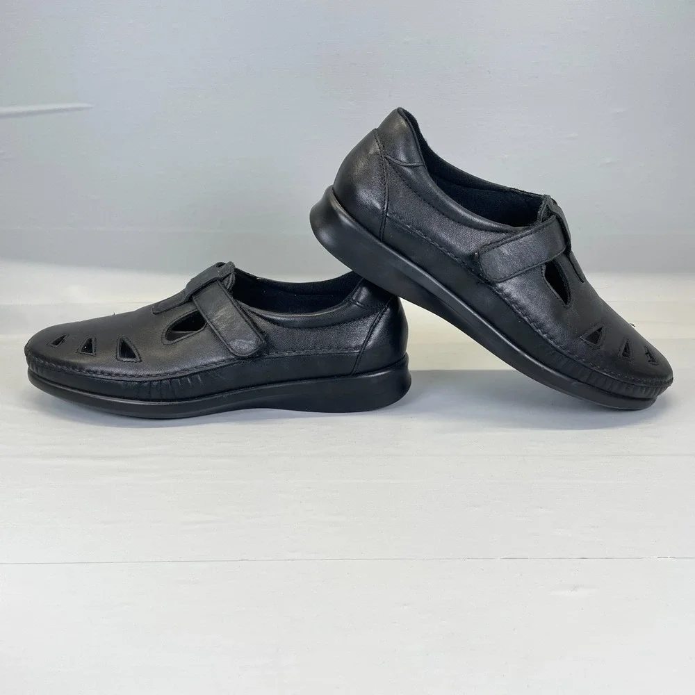 SAS Roamer Shoes Womens Size 9.5 M Black Leather Tripad Comfort Casual Sandals
